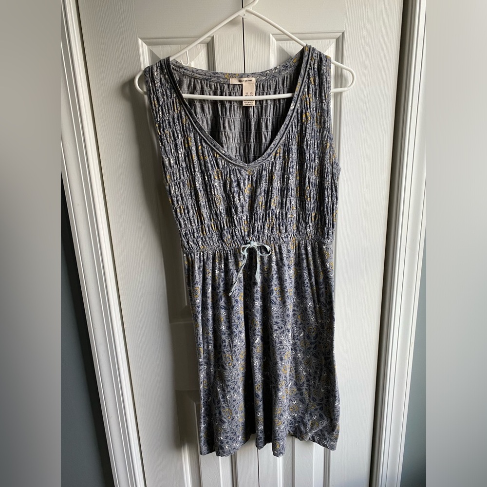 DKNY Jeans Women's Gray Sleeveless Floral Print Drawstring Waist Tank Dress XS
